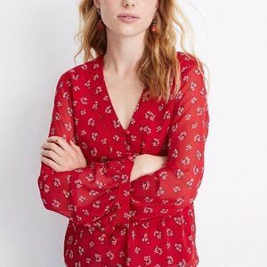 MADEWELL - V-Neck Peplum Top in Little Lilies - Red - Size M